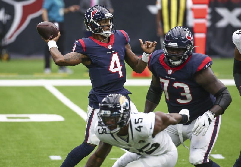 Houston Texans quarterback Deshaun Watson (4) attempts a pass during the first quarter against the Jacksonville Jaguars at NRG Stadium.