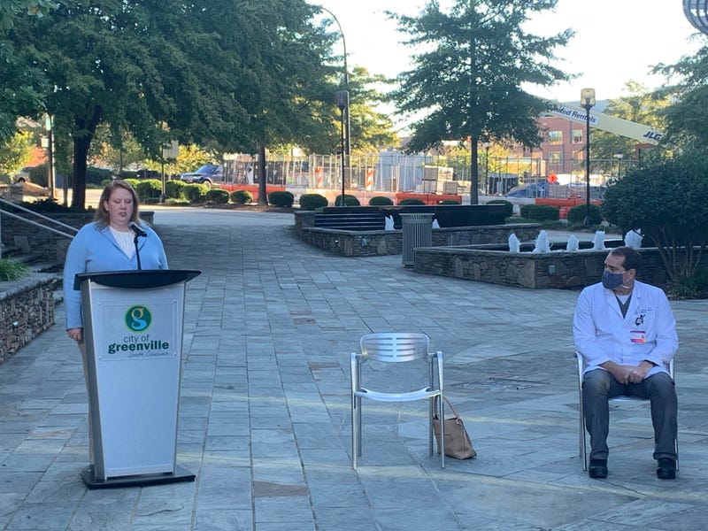 Dr. Brannon Traxler, interim director of public health at the state Department of Health and Environmental Control, speaks at a press conference in downtown Greenville on Friday, Oct. 30, 2020.