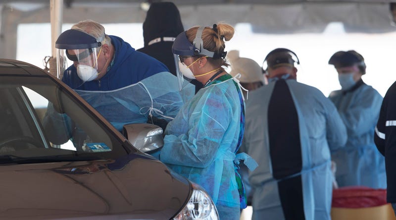 Health workers at the Ocean County Covid testing site at Ocean County College in Toms River this week
