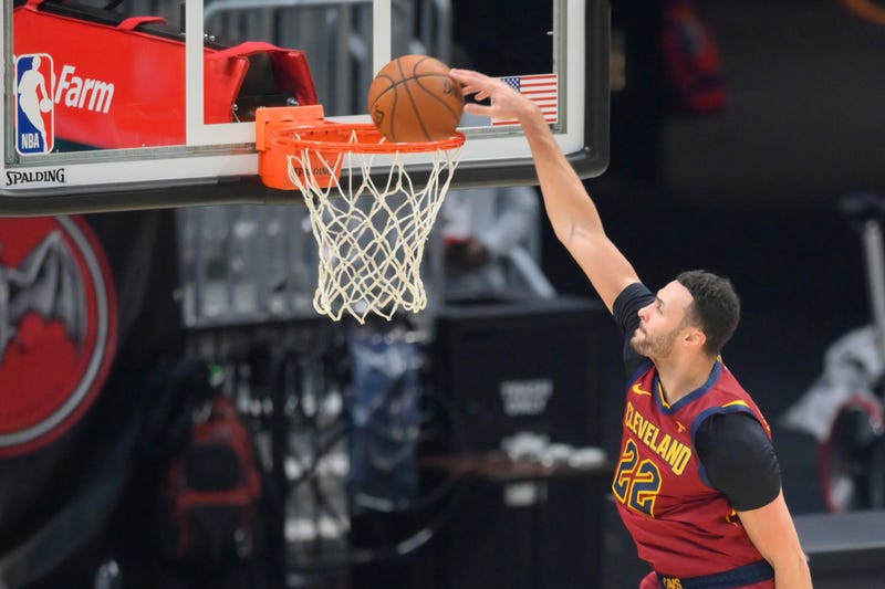 Dec 23, 2020; Cleveland, Ohio, USA; Cleveland Cavaliers forward Larry Nance Jr. (22) dunks in the second quarter against the Charlotte Hornets at Rocket Mortgage FieldHouse.