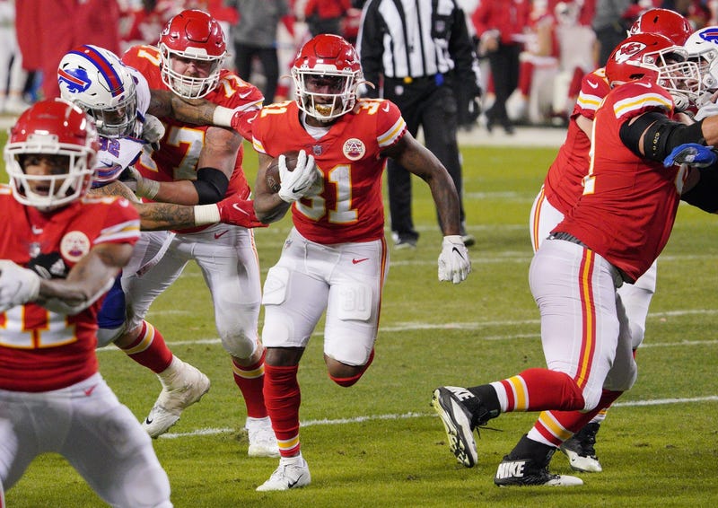 Kansas City Chiefs running back Darrel Williams (31) runs against the Buffalo Bills during the fourth quarter in the AFC Championship Game at Arrowhead Stadium.