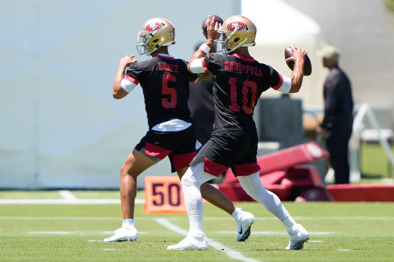 49ers quarterbacks Jimmy Garoppolo and Trey Lance.