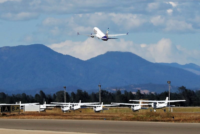A plane takes off from Hollywood Burbank Airport.