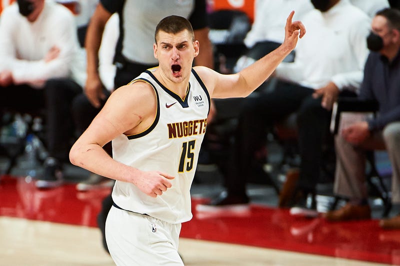 Denver Nuggets star Nikola Jokic on the court.