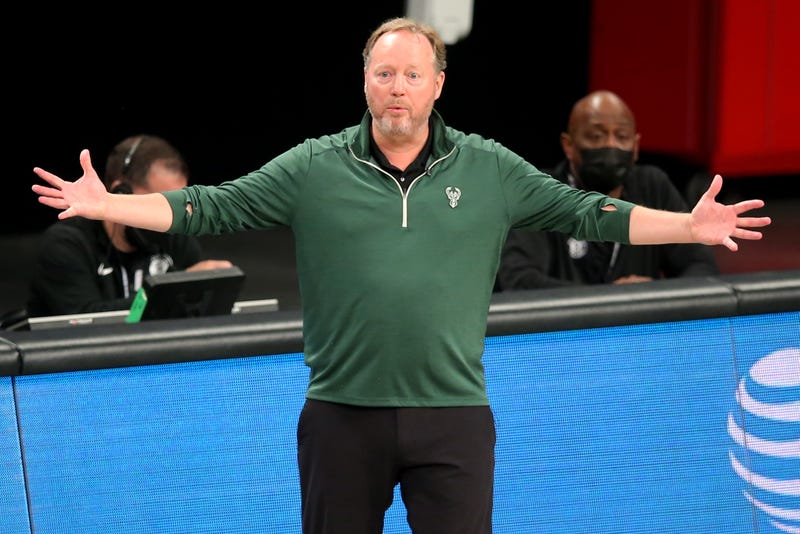Bucks head coach Mike Budenholzer on the sideline.
