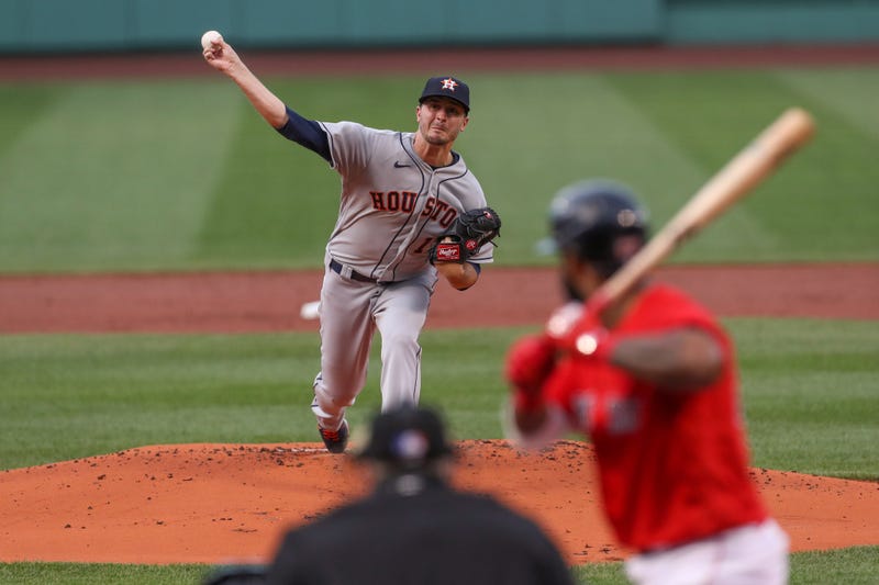 Houston Astros starting pitcher Jake Odorizzi (17) throws a pitch during the first inning against the Boston Red Sox at Fenway Park.