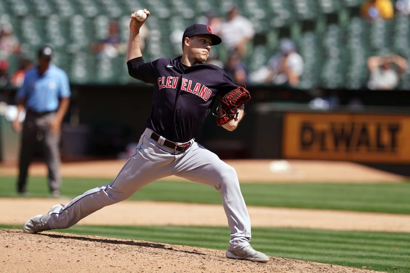 Cleveland Indians relief pitcher Phil Maton (88) throws a pitch during the eighth inning against the Oakland Athletics at RingCentral Coliseum.