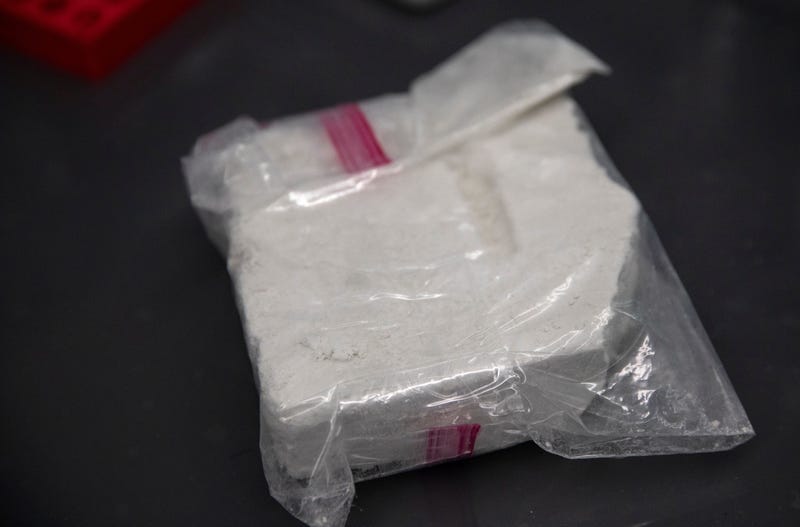 A bag of fentanyl is on display by police after a drug bust in Ohio.