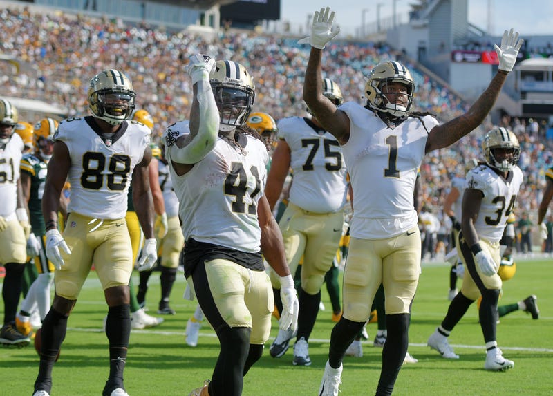New Orleans Saints players celebrate