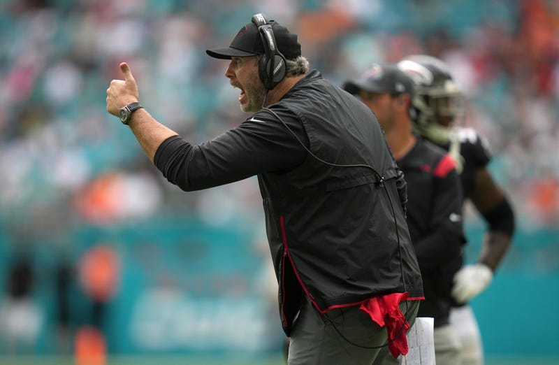 Oct 24, 2021; Miami Gardens, Florida, USA; Atlanta Falcons head coach Arthur Smith reacts during the second half against the Miami Dolphins at Hard Rock Stadium. Jasen Vinlove-USA TODAY Sports