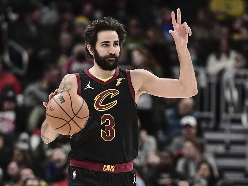 Dec 18, 2021; Milwaukee, Wisconsin, USA; Cleveland Cavaliers guard Ricky Rubio (3) calls a play in the third quarter during the game against the Milwaukee Bucks at Fiserv Forum.