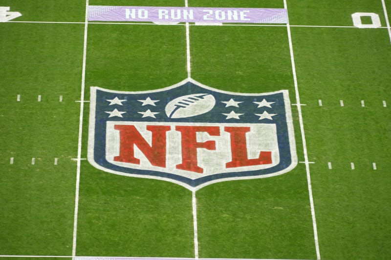 The NFL shield logo is seen at midfield before the Pro Bowl football game at Allegiant Stadium.