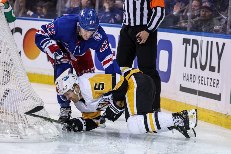 Mike Matheson knocked down by Rangers