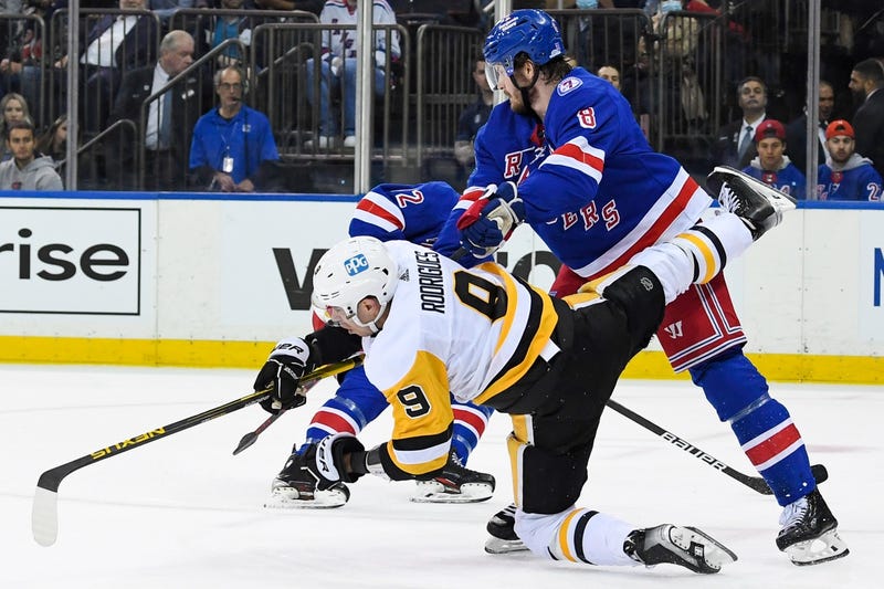 Evan Rodrigues knocked down vs New York Rangers