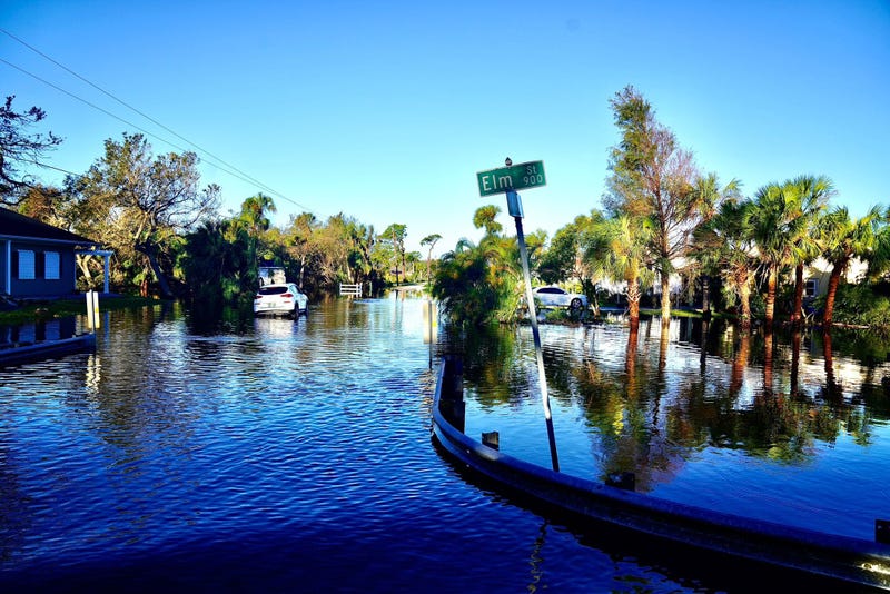 A neighborhood in Florida is still flooded after Hurricane Ian.