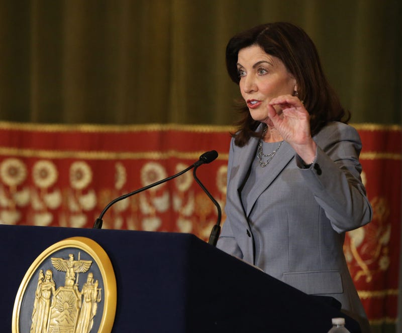 New York State Governor Kathy Hochul holds a press conference about the Concealed Cary Improvement Act in Albany on July 1, 2022. Special Legislative Session