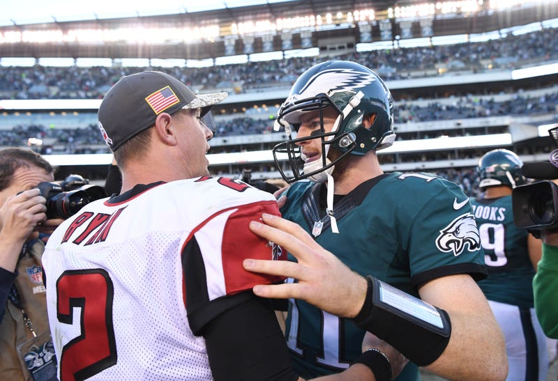 Matt Ryan (left) and Carson Wentz (right) will meet on Sunday Night Football.