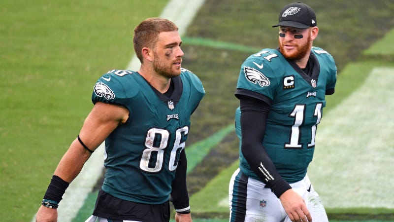 Philadelphia Eagles tight end Zach Ertz (86) and quarterback Carson Wentz (11)