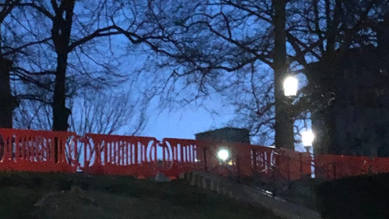Barricades are set up around the Pennsylvania State Capitol building as officials plan for potential unrest this weekend in Harrisburg.