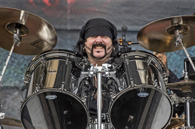 Vinnie Paul performs with Hellyeah during their set at the Rock on the Range Festival in Columbus, Ohio. This was the first time that Vinnie Paul performed in Columbus since his brother, Dimebag Darrell, was shot and killed.