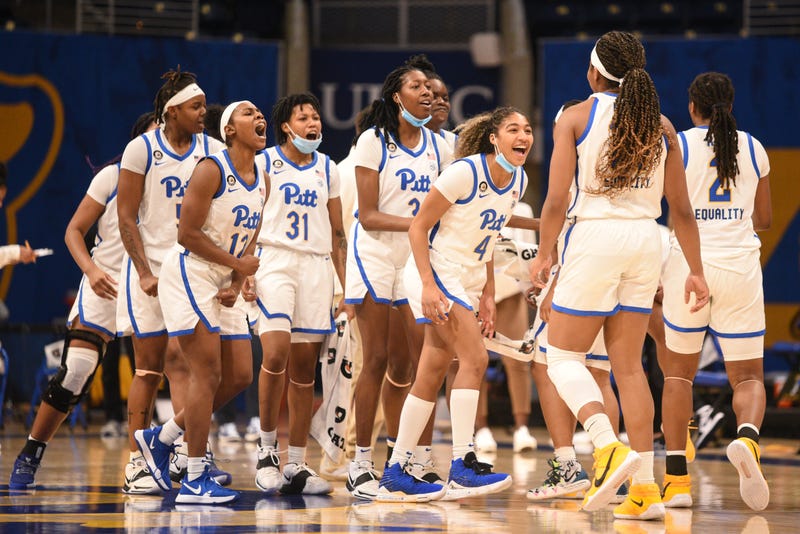 Pitt women celebrate a win