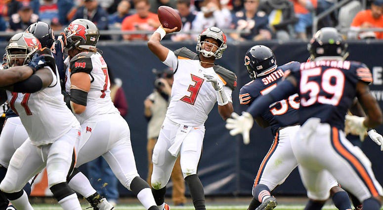 Buccaneers QB Jameis Winston passes against the Bears on Sept. 30, 2018 at Soldier Field in Chicago.