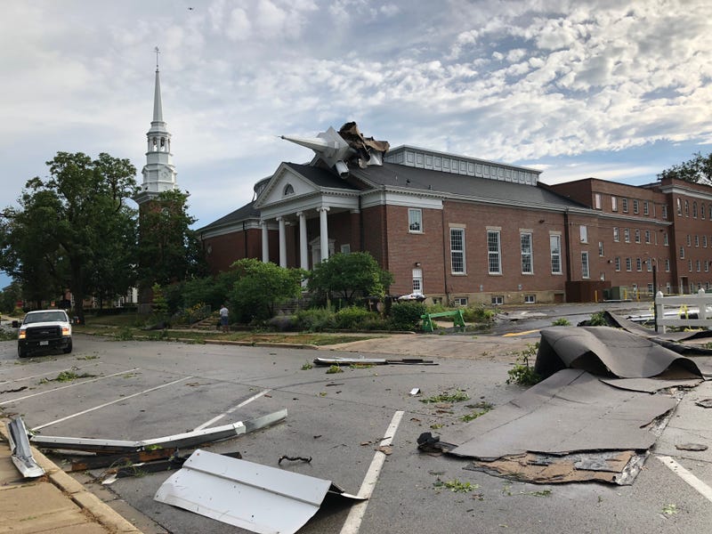Wheaton College church damage from derecho