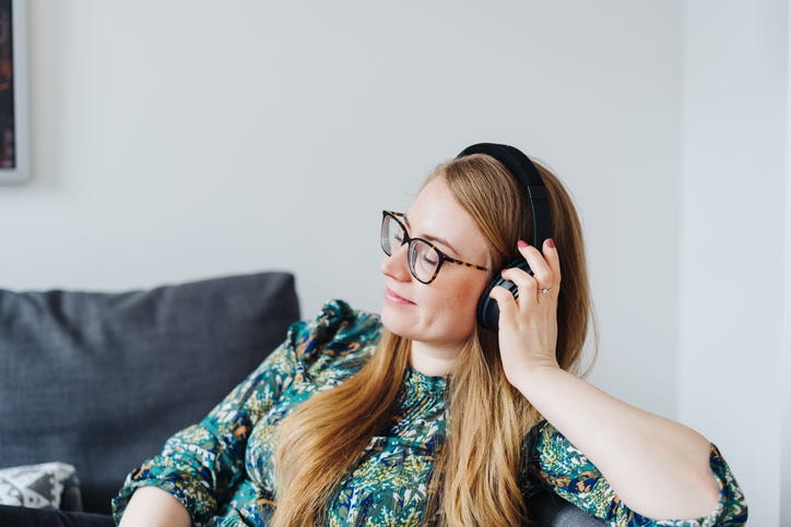 woman with headphones on