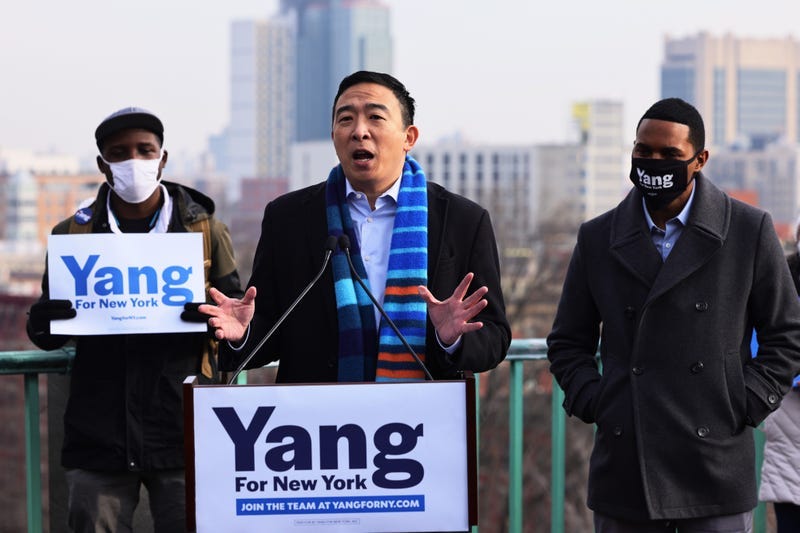 New York City Mayoral candidate Andrew Yang speaks at a press conference on January 14, 2021 in New York City.