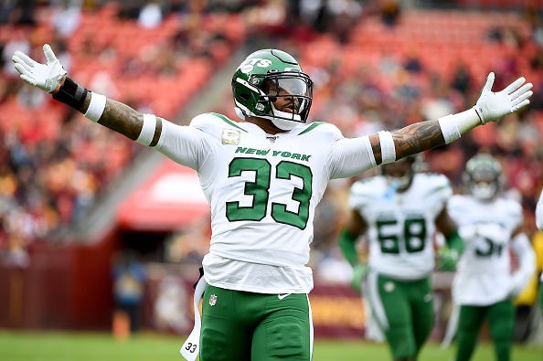 Jamal Adams celebrates a play for the Jets.