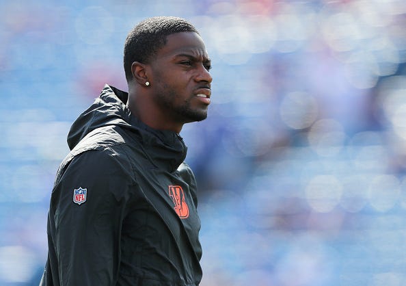 A.J. Green looks on before a game against the Bills.