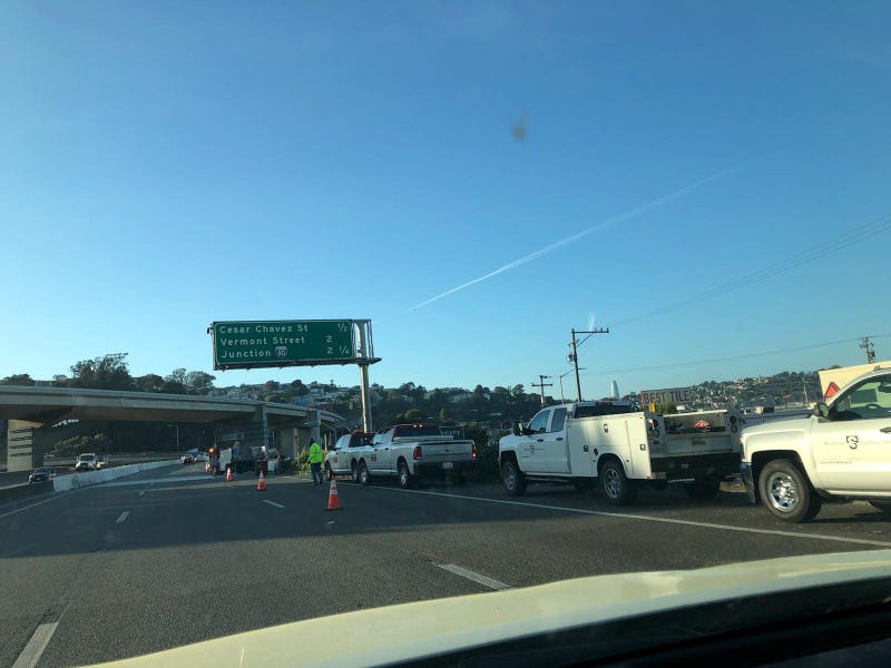 Vehicles begin to feel the impact of lane closures for the Alemany Project on Highway 101 in San Francisco.