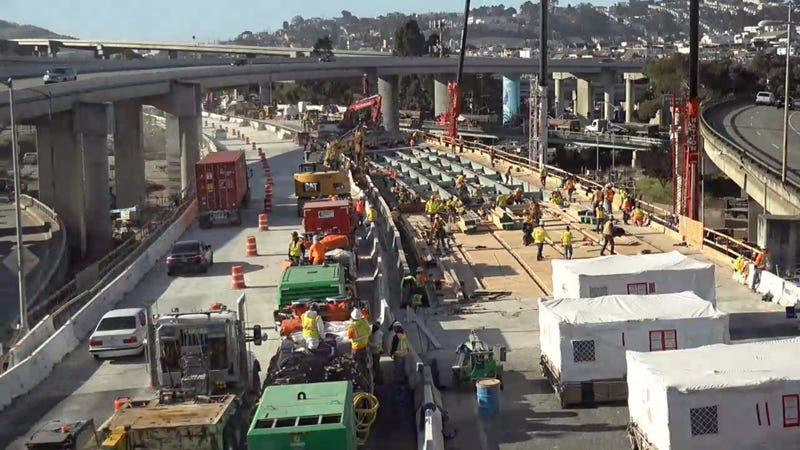 Cars moved to the new northbound lanes of 101 as Caltrans continues to work on the Alemany Project