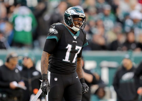 Alshon Jeffery grimaces after a play against the Patriots.