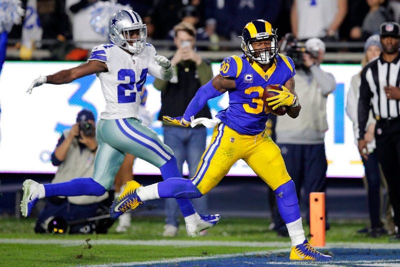 Los Angeles Rams running back Todd Gurley scores past Dallas Cowboys