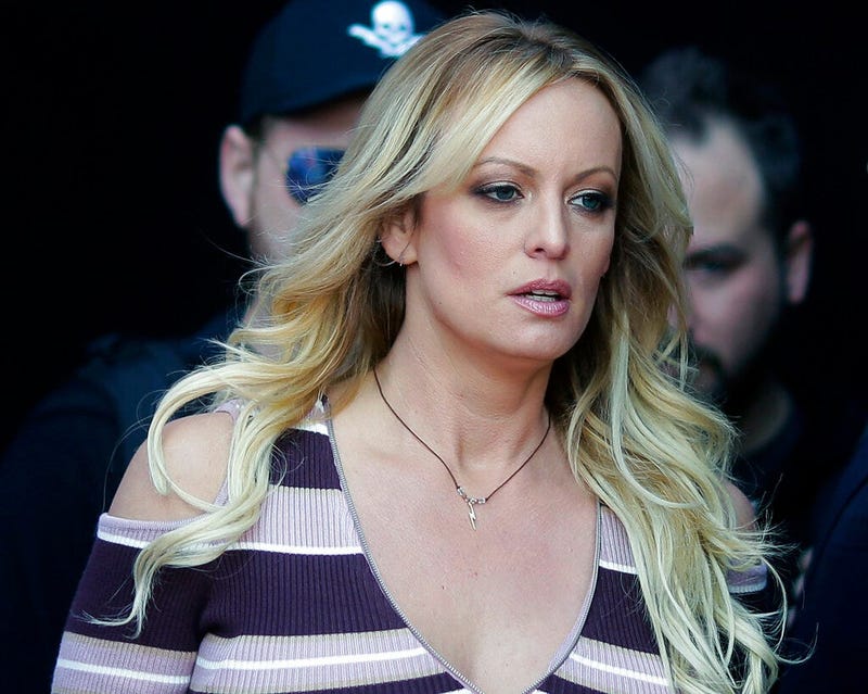 adult film actress Stormy Daniels arrives at the adult entertainment fair "Venus" in Berlin