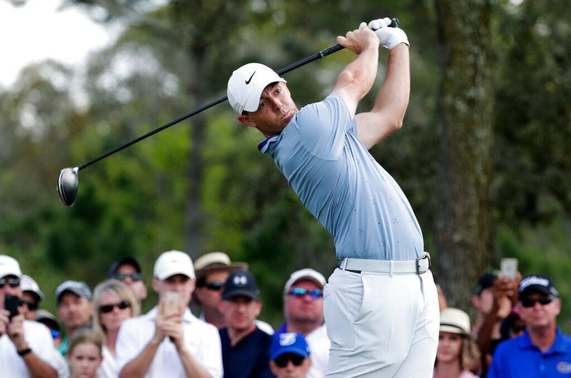 Rory McIlroy, of Northern Ireland, tees off on the ninth hole during the second round of The Players Championship golf tournament Friday, March 15, 2019, in Ponte Vedra Beach, Fla.
