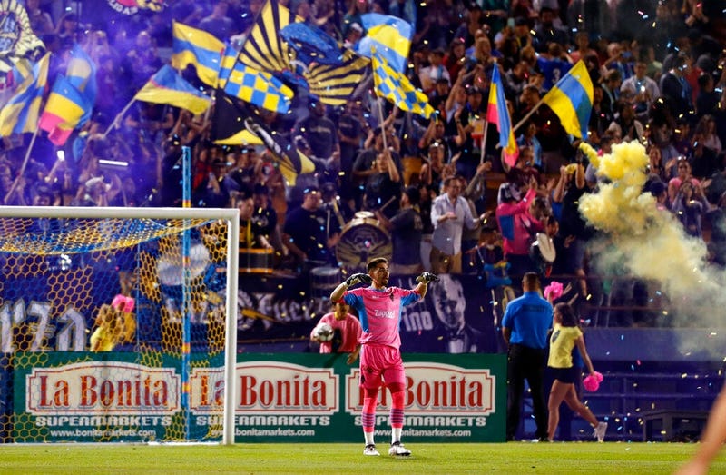 Las Vegas Lights FC fans celebrate the team's goal