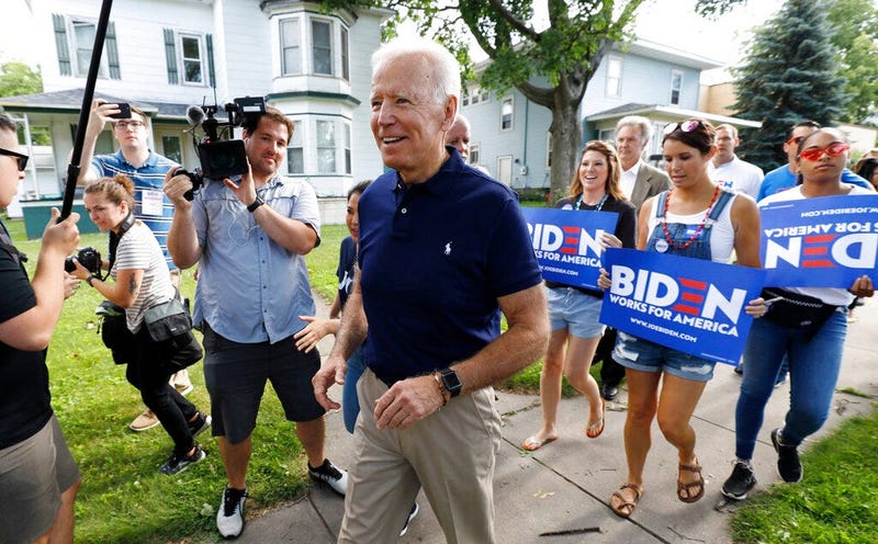 Former vice president and Democratic presidential candidate Joe Biden arrives to walk in the Independence Fourth of July parade, Thursday, July 4, 2019, in Independence, Iowa.