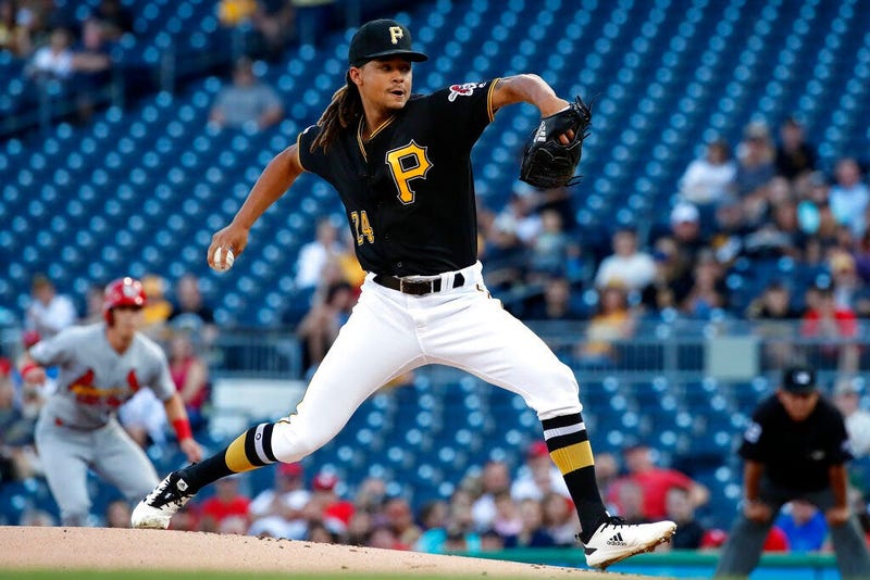 Pittsburgh Pirates starting pitcher Chris Archer delivers during the first inning of a baseball game against the St. Louis Cardinals in Pittsburgh, Tuesday, July 23, 2019.