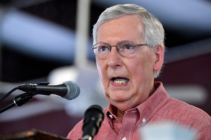 In this Aug. 3, 2019 file photo, Senate Majority Leader Mitch McConnell, R-Ky., addresses the audience gathered at the Fancy Farm Picnic in Fancy Farm, Ky.