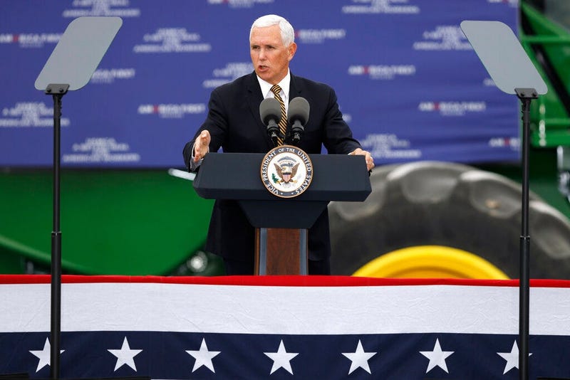 Vice President Mike Pence speaks during a visit to the Manning Farms, Wednesday, Oct. 9, 2019, in Waukee, Iowa.