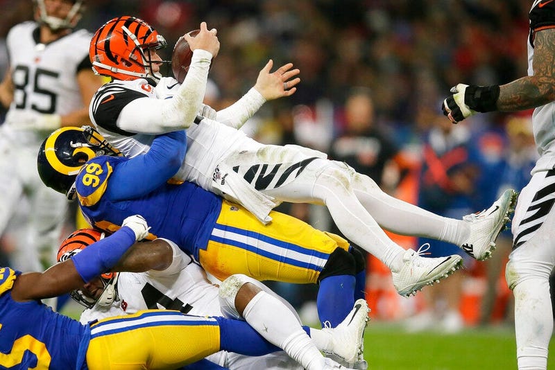os Angeles Rams defensive tackle Aaron Donald during the second half of an NFL football game, Sunday, Oct. 27, 2019, at Wembley Stadium in London.