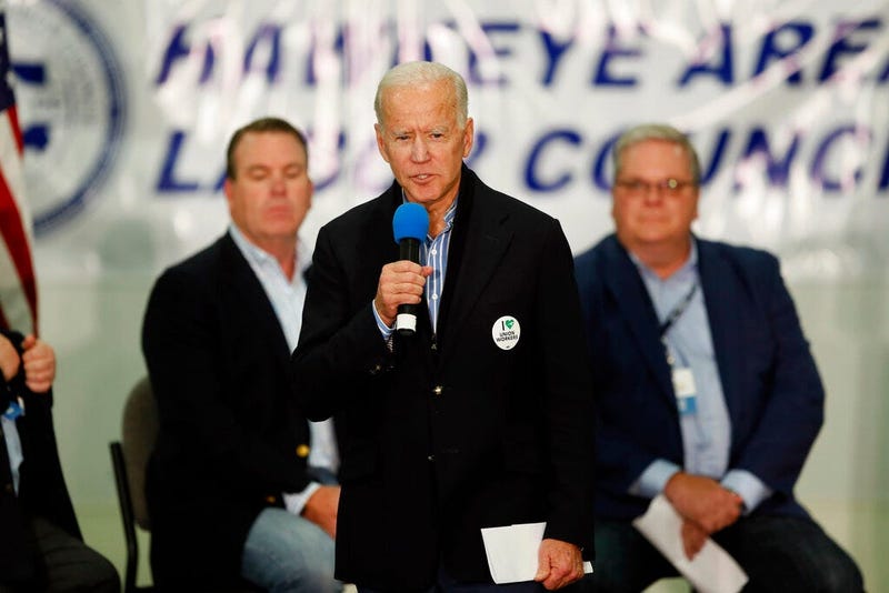 Democratic presidential candidate former Vice President Joe Biden speaks during a fund-raising fish fry for U.S. Rep. Abby Finkenauer, D-Iowa, Saturday, Nov. 2, 2019, at Hawkeye Downs Expo Center in Cedar Rapids, Iowa.