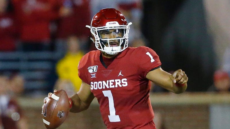 Oklahoma quarterback Jalen Hurts (1) during an NCAA college football game between Iowa State and Oklahoma in Norman, Okla., Saturday, Nov. 9, 2019.