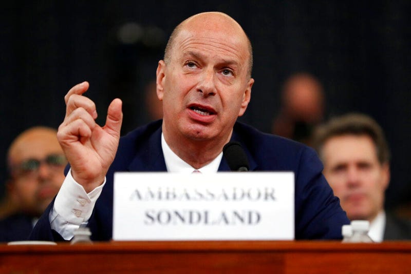 U.S. Ambassador to the European Union Gordon Sondland testifies before the House Intelligence Committee on Capitol Hill in Washington