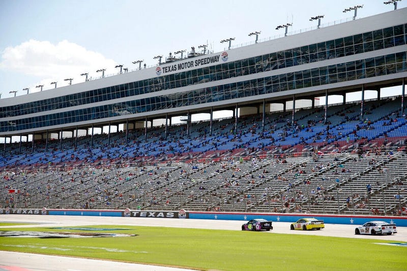 The grandstand is viewed at Texas Motor Speedway during a NASCAR Cup Series auto race in Fort Worth, Texas, Sunday, July 19, 2020.