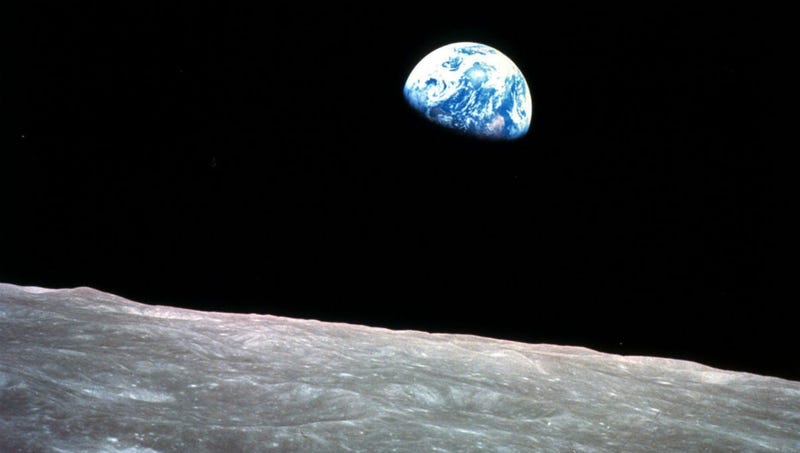 This Dec. 24, 1968, file photo made available by NASA shows the Earth behind the surface of the moon during the Apollo 8 mission.