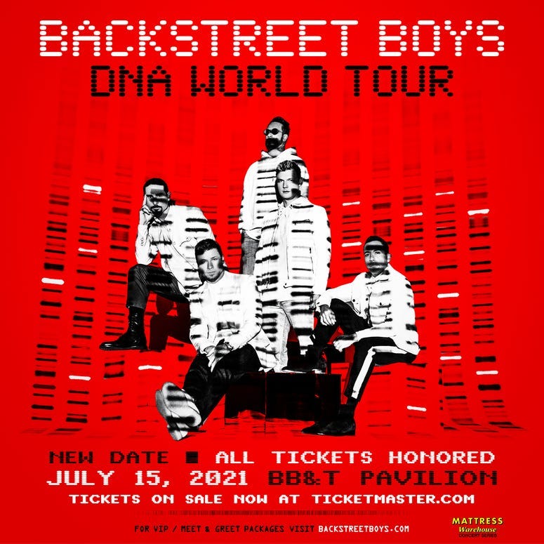 See the Backstreet Boys on their DNA World Tour at the BB&T Pavilion on July 15, 2021!