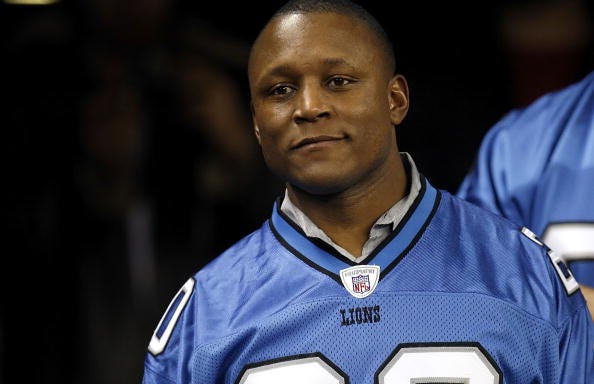 Barry Sanders awaits being honored by the Lions in 2007.